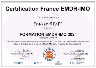 Le Diplome du Dr Emilie REMY en EMDR